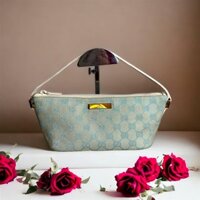 1489-Túi xách tay-GUCCI light blue monogram canvas pochette handbag