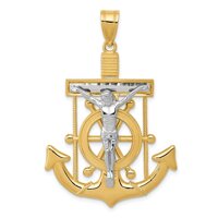 14K Two Tone Gold Diamond-cut Mariner's Cross Pendant