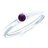 14K White Gold Bezel-Set Round Gemstone Stackable Solitaire Birthstone Ring - Choice of Gem Colors/Months