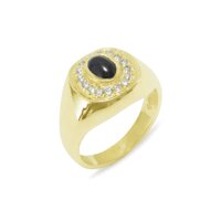 14k Yellow Gold Natural Sapphire & Diamond Mens Signet Ring - Sizes 6 to 12 Available (0.14 cttw, H-I Color, I2-I3 Clarity)