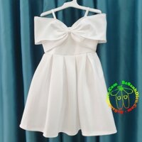 [14kg-24kg] Đầm công chúa cho bé kiểu nơ rớt vai cực xinh màu trắng