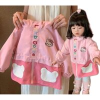 15-27kg Áo khoác áo gió bé gái hoạ tiết mèo Kitty hình thêu 2 lớp kèm ảnh thật