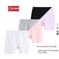 (15-55kg) Set 3 quần lót, quần chip đùi CÓ LÓT ĐÁY 100% BÔNG COTTON HỮU CƠ cho bé, người lớn size đại