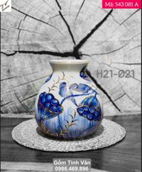 15 mẫu bình bông men trắng, mã 543081 vẽ tay thủ công hoa sen, hoa đào, chim, xanh lam truyền thống, kết hợp vẽ vàng 24 k sang trọng đẳng cấp, quà tặng, quà biếu, mừng tân gia, ý nghĩa, bình gốm phong thủy tài lộc, gốm bát tràng tinh vân