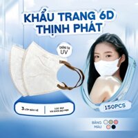 150 Khẩu Trang Thịnh Phát 6D 3 lớp kháng khuẩn quai đeo thun mềm mại chống nắng chống tia UV