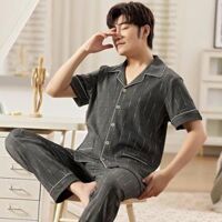 1504-Bộ Pijama cộc tay nam cotton 100 thoáng mát, không kích ứng da, size L-3XL M1504 - 2XL