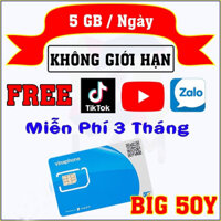 [150Gb/tháng] X 3 THÁNG SỬ DỤNG INTERNET FREE Sim Data 4G Lên Mạng BIG50Y