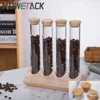 150ml Kín Chai Thủy Tinh Có Chân Đế Bằng Gỗ Trà Cà Phê Hạt Hạt Hình Trụ Kín Bể Bảo Quản Giá Hiển Thị Trong Suốt Hộp Bảo Quản Trang Trí