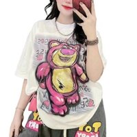 155.K13 set bộ đồ áo cổ tròn form rộng in gấu lotso. + quần jean dài baggy.  Nữ