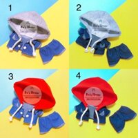 {15cm-20cm} CÓ SẴN - áo hoodie jean kèm quần , outfit doll, outfit cho doll