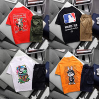 (15kg...45kg) Đồ bộ áo thun cotton kèm quần kaki bé trai vnxk