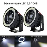 15W 6000K Trắng Cob Máy Chiếu Led Xe Sương Mù Hội Với Vòng Xanh Drl Đôi Mắt Thiên Thần Đèn 2.5 inch Chân Đế Bao Gồm