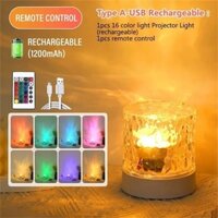 16 Màu Điều Khiển Từ Xa Đèn LED Nước Gợn Sóng Ambiance Đèn Ngủ USB Xoay Chiếu Đèn Bàn Pha Lê