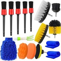 16 Pcs Car Cleaning Brush Set Auto Detailing Brush Car Interior Exterior Cleaning Brush Kit Electric Drill Cleaning Brus