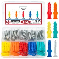 160 CÁI Bộ neo và vít vách thạch cao, 80 neo tường bằng nhựa và 80 vít đầu phẳng Philips, 5 màu