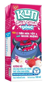 (164) KUN sữa chua uống trái cây hương vải 180ml - Hộp