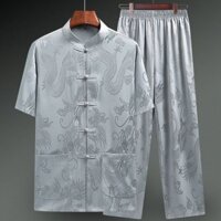 165-190 Trang phục Tang nam tay ngắn lụa băng cho người cha trung niên và cao tuổi Bộ đồ mỏng cho người già Bộ đồ phong cách Trung Quốc