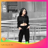 166B1 Set bộ thể thao áo croptop tay phồng và quần nỉ jogger siêu cá tính sporty girl Sale