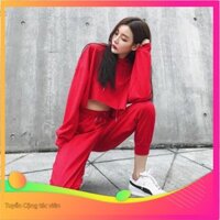 166B1 Set bộ thể thao áo croptop tay phồng và quần nỉ jogger siêu cá tính sporty girl Sale