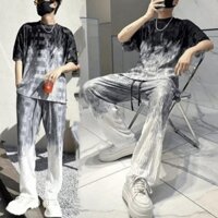 1690 người được khen ngợi] gradient nam băng lụa ngắn-s1690 người Khen ngợi] Áo thun nam tay ngắn lụa băng gradient chính hãng Quần dài mỏng Bộ đồ hợp thời trang Phong cách phương Tây Kích thước lớn Chất béo phong cách đường phố cao cấp 3.24G