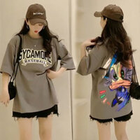 ✨1.7.000 Người Bộ Sưu Tập Hàng Châu Âu Cotton Nguyên Chất Lưng Graffiti Vịt In Hình Áo Thun Nữ Mùa Hè Cotton Nguyên Chất Rời Nửa Tay Áo Thun Nữ 25.3.3