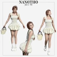 174 Đầm Có Quần Trong Phom Bí Phồng Chất Đũi Lụa Hàn Chun Dúm Chống Tuột