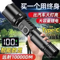 [1753 Đánh giá tích cực] Đèn pin siêu sáng, ánh sáng mạnh, sạc lại, di động ngoài trời, đèn laser trắng đa chức năng, đèn LED tầm xa, thời lượng pin dài
