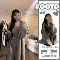 [1797 Lời khen ngợi của mọi người] Bộ đồ mùa thu đông cỡ lớn dành cho nữ 2023 Phong cách Hàn Quốc Áo len phong cách hoàng gia Áo khoác ống Top Quần thường ngày Bộ đồ hai mảnh20250217