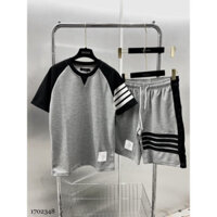 17Bộ Quần Áo Cộc Tay Nam Thôm Phối 4 Vạch Chất Cotton Mềm Mịn Mát - Bộ Quần Áo Thể Thao Nam phối 4 Vạch 2 Màu Đen Trắng