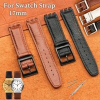 17mm Cao Cấp Chính Hãng Da Đồng Hồ Dây Đeo Cho SWATCH Thay Thế Đồng Hồ Vintage Da Bắp Chân Vòng Tay Họa Tiết Vải Lanchee Nam Nữ Dây Đeo Tay Phụ Kiện
