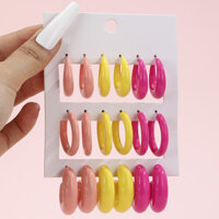 18 Chiếc Mới Thời Trang Nữ Nhựa Bông Tai Dopamine Phóng Đại Hình Chữ C Bộ Bông Tai Thích Hợp Cho Tiệc Hàng Ngày Phù Hợp Với