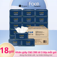 18 gói Khăn giấy C&S 390 tờ 3 lớp cao cấp - Face Tissue, giấy face đen, khăn giấy, giấy face