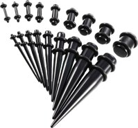 18 Pieces Ear Gauges Stretching Kit Plugs Taper 14G-00G Expanders Piercings Jewelry - Black