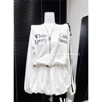 1809 SET VÁY TRỄ VAI IN CHỮ BUỘC NƠ SM