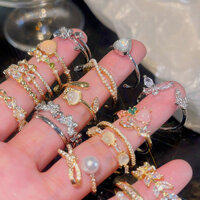 [1822 Lời khen ngợi của mọi người] Nhẫn tình yêu siêu nhấp nháy sang trọng nhẹ hai lớp Phong cách nữ Thiết kế cao cấp Mở Chỉ mục Nhẫn đeo tay Giá trị cao