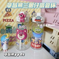 18/Cốc nước dễ thương Gấu dâu Ba mắt dán tự làm cốc xách tay cho học sinh và trẻ em Cốc ống hút trong suốt bằng nhựa-oo06 TEE7