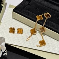 18k Hoa Hồng Vàng Vintage V Vòng Tay Vòng Cổ Bốn Lá Cỏ Ba Lá Vòng Tay Đen Cho Nữ