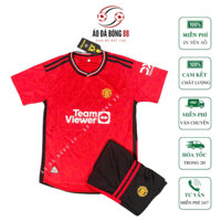 [18kg-45kg + in tên số Miễn Phí ] Bộ quần áo Trẻ Em - MU Đỏ Quần Đen - Vải Mè Lỗ Kim - AoBongDa.88