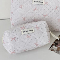 19 Túi trang điểm nơ bướm màu hồng nhạt, thời trang, xa xỉ, xách tay, túi đựng đồ v