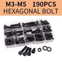 190 chiếc M3 / M4 / M5 hoàn chỉnh bộ, Bộ đai ốc vít lục giác đầu cốc 12.9 cấp, hộp đệm vít đầu hình trụ có độ bền cao, 4mm