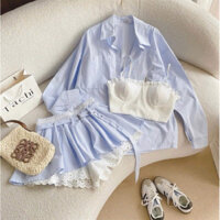 19373 set 3 món somi sọc xanh áo cup ngực quần viền ren