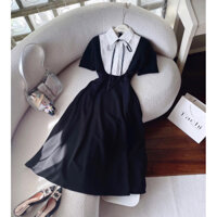 19426 đầm đen cổ somi xếp tay phồng