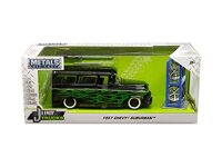 1957 Chevrolet Suburban Black with Green Flames and Extra Wheels Just Trucks Series 1/24 Diecast Model Car by Jada 97821