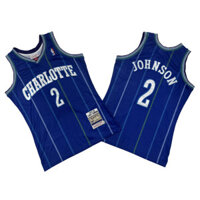 1992-93 NBA nam mới Charlotte Hornets #2 Áo đấu bóng rổ thêu màu tím Larry Johnson