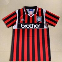 1996 Manchester City Sân khách Vintage Áo bóng đá tay ngắn 1: 1 Áo sơ mi thể thao khô nhanh