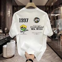 "1997" in họa cổ tròn Áo thun nam boy phố vải cotton cao cấp unisex oversize mùa hè