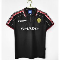 1998 / 99 Manchester United Áo bóng đá ngắn tay cổ điển màu đen Áo khô nhanh AAA