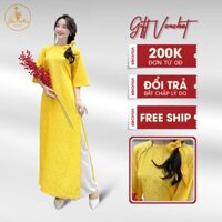 1999 Áo Dài Dáng Suông, Gấm Tơ Vàng, Đính Cúc, Cổ Kiềng, Tay Lỡ Chất Liệu Gấm Thanh Lịch
