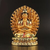 19cm Plating Resin Avalokitesvara Kwan Yin Statue The Thousand-Hand Bodhisattva Sculptures Decor For Good Luck