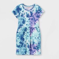 [19kg-23kg] Đầm thun bé gái lớn vải thun cotton mịn mát màu xanh vân